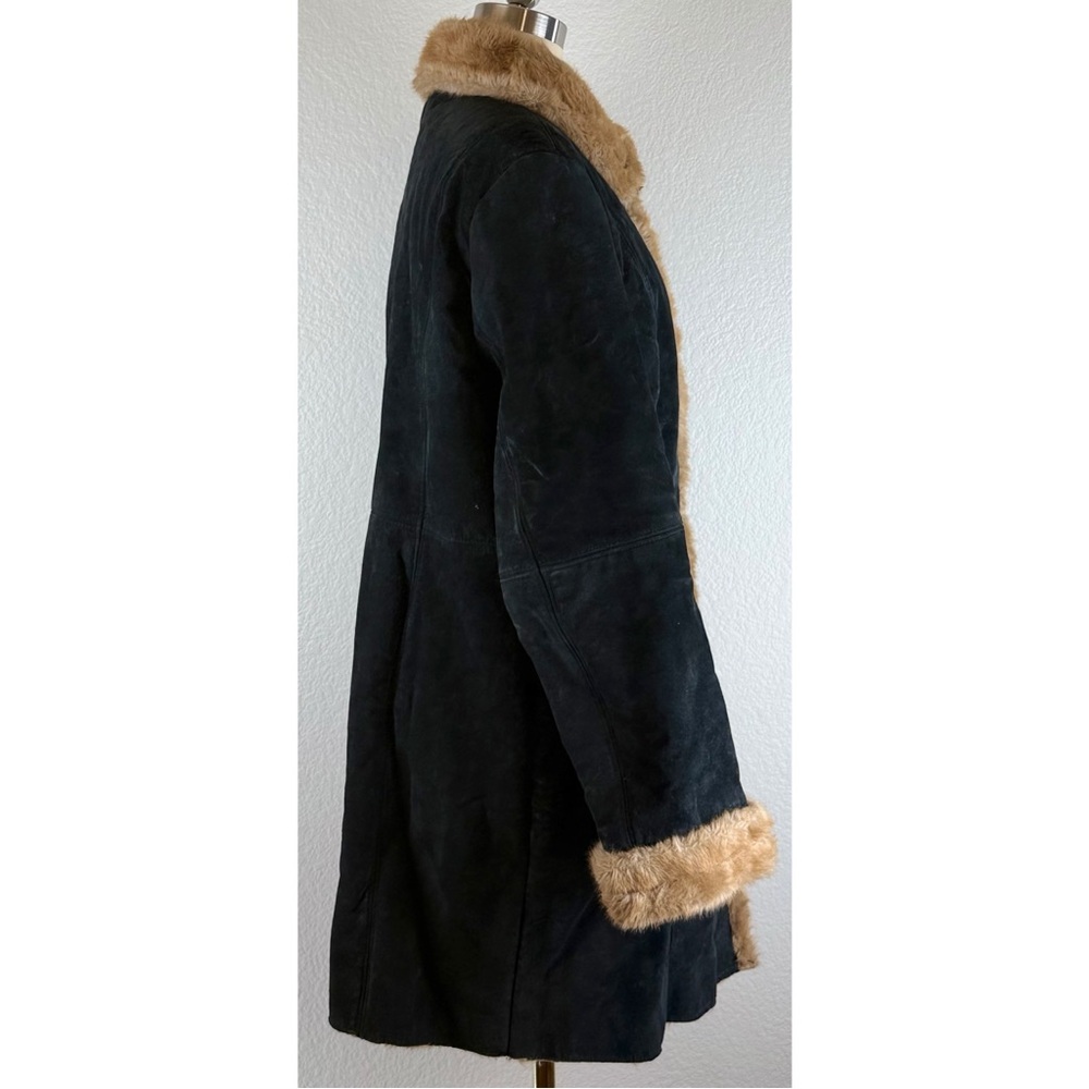 U.S.A. Leather Vintage 70s Style Penny Lane Sherpa Lined Coat 
Black w/Tan Large - Picture 5 of 11